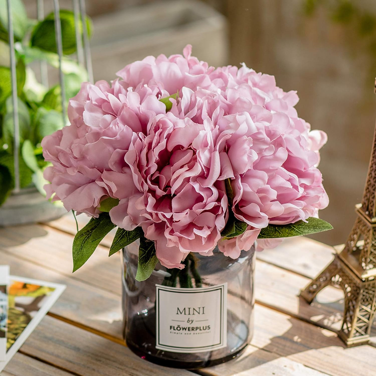 Artificial Peony and Glass Vase, Ins Style Artificial Flower Glass Bottle Set, S