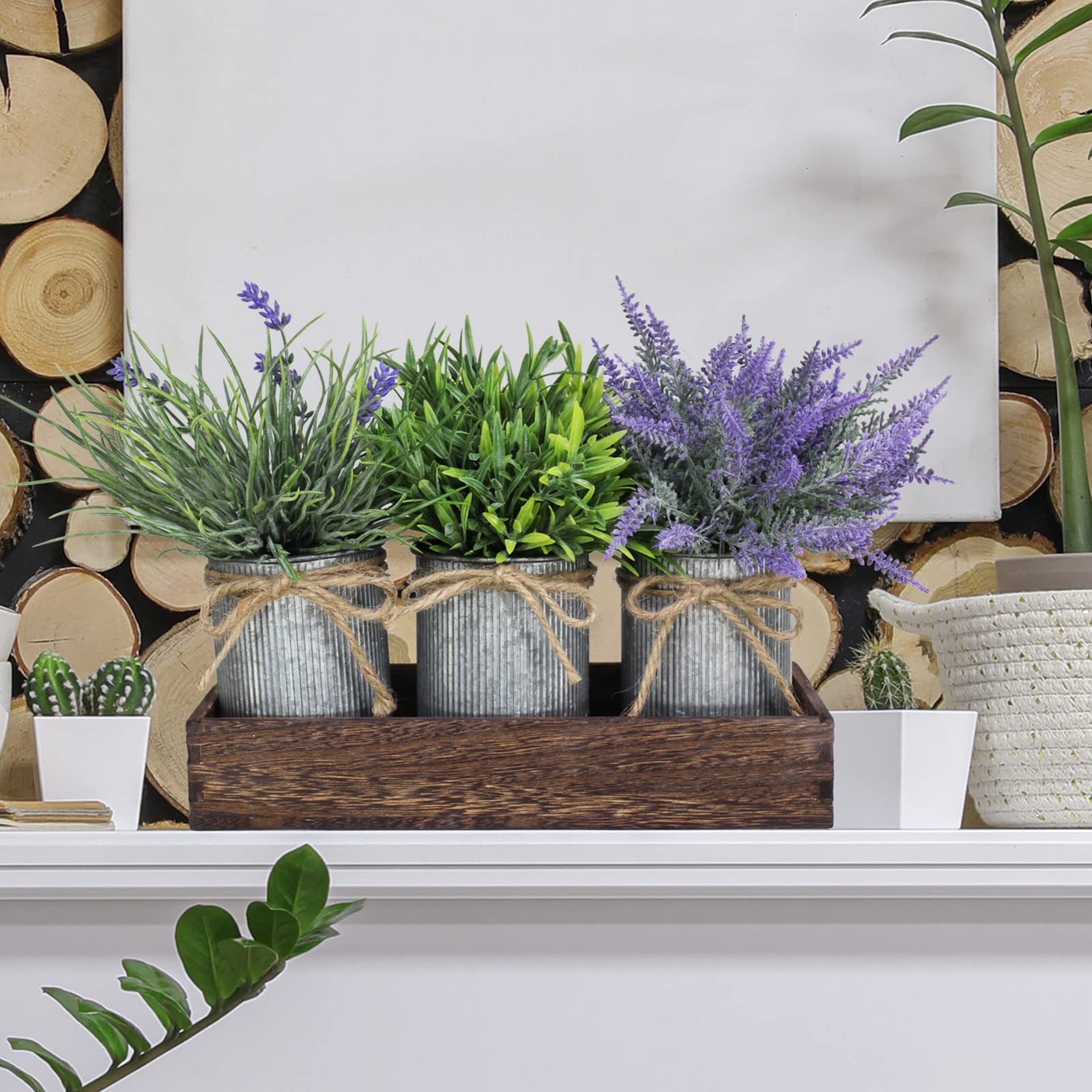 Set of 3 Small Potted Plants Arrangement Artificial Lavender and Grass Plants…