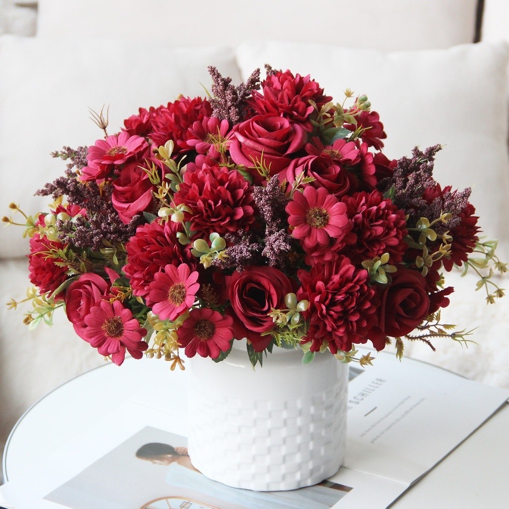 Persian Rose Silk Flower Bouquet 7 Stems for Wedding and Indoor Decoration