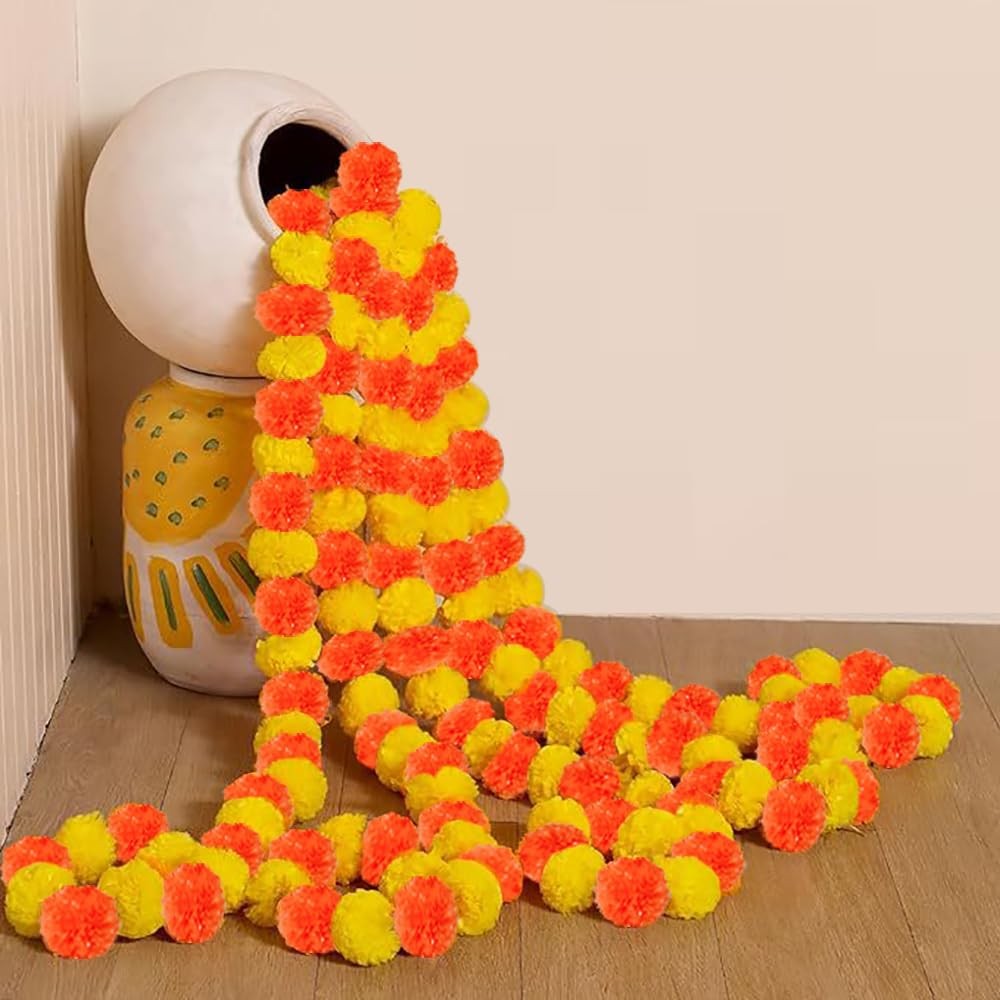 Marigold Garland for Decoration, 5 Pcs Long Strands Artificial Marigold Flowe…