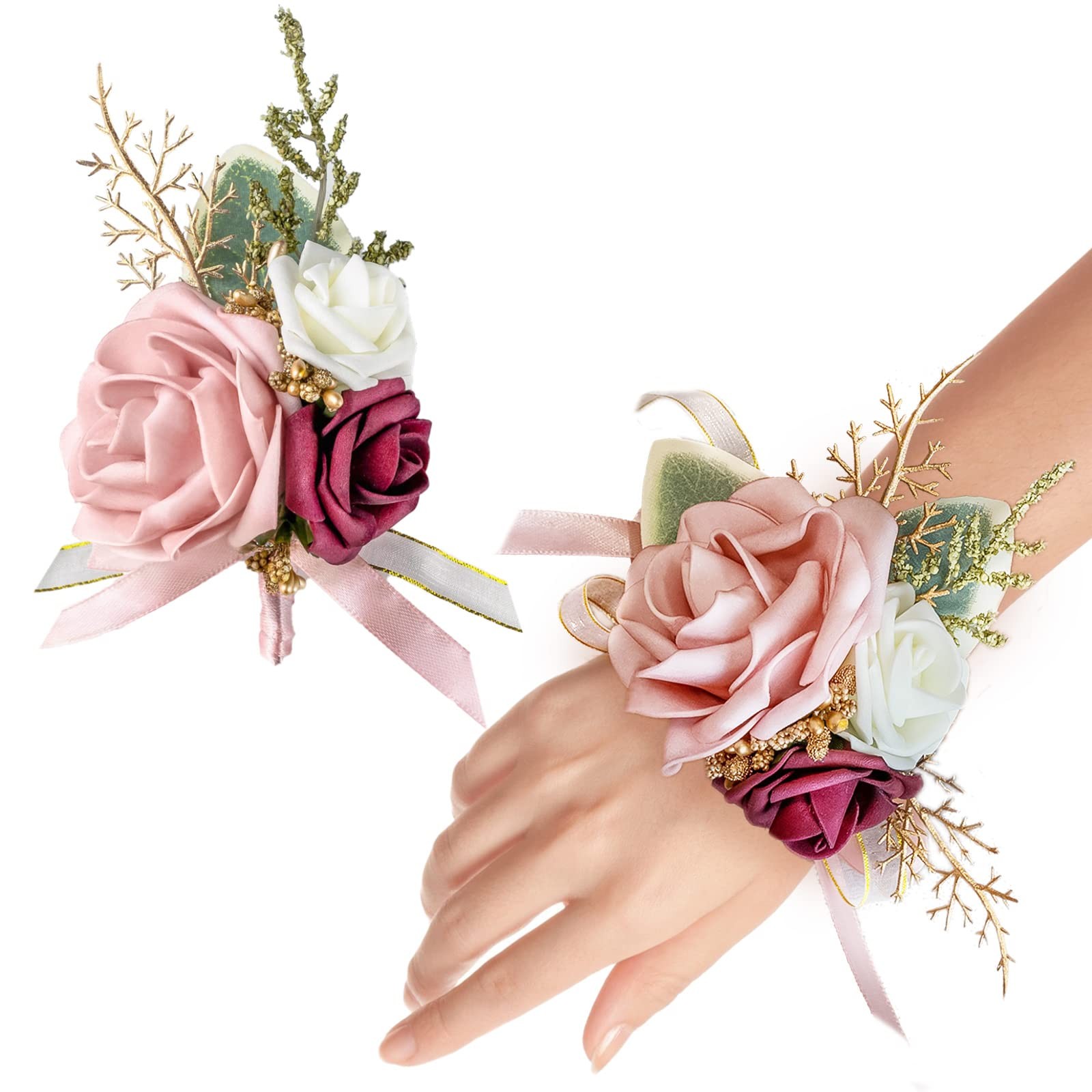 Blush Pink Wrist Corsage Wristlet and Boutonniere Set for Wedding Prom