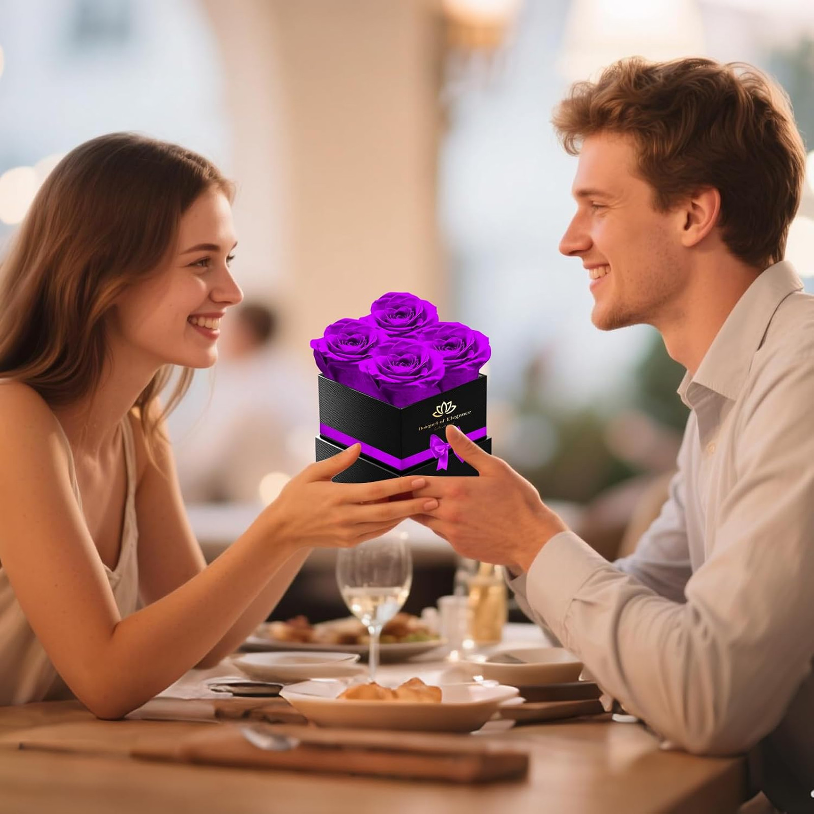 Purple Preserved Forever Roses Gift Box for Women Men Anniversary Valentine’s