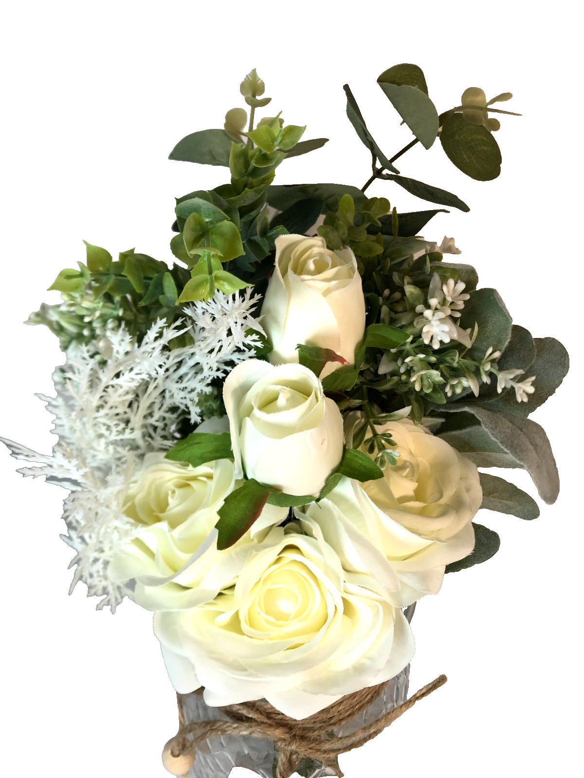 Faux White Silk Rose Flower Arrangement Glass Vase Rustic Decoration 2 Pack