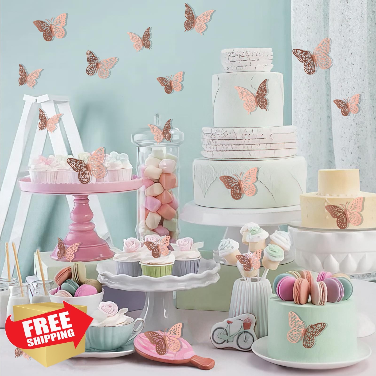 YGAUZ 72pc Rose Gold Butterfly Decor