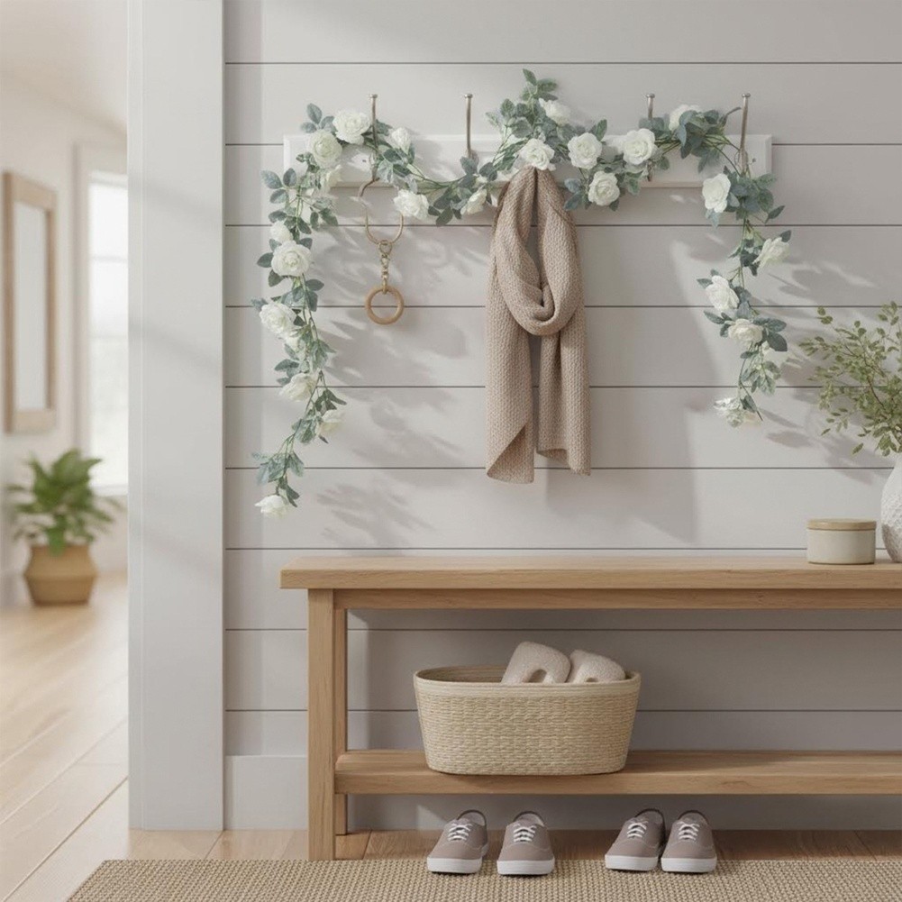 White Rose Garland 86.6 inches with Reinforced Wire Stem for Stability