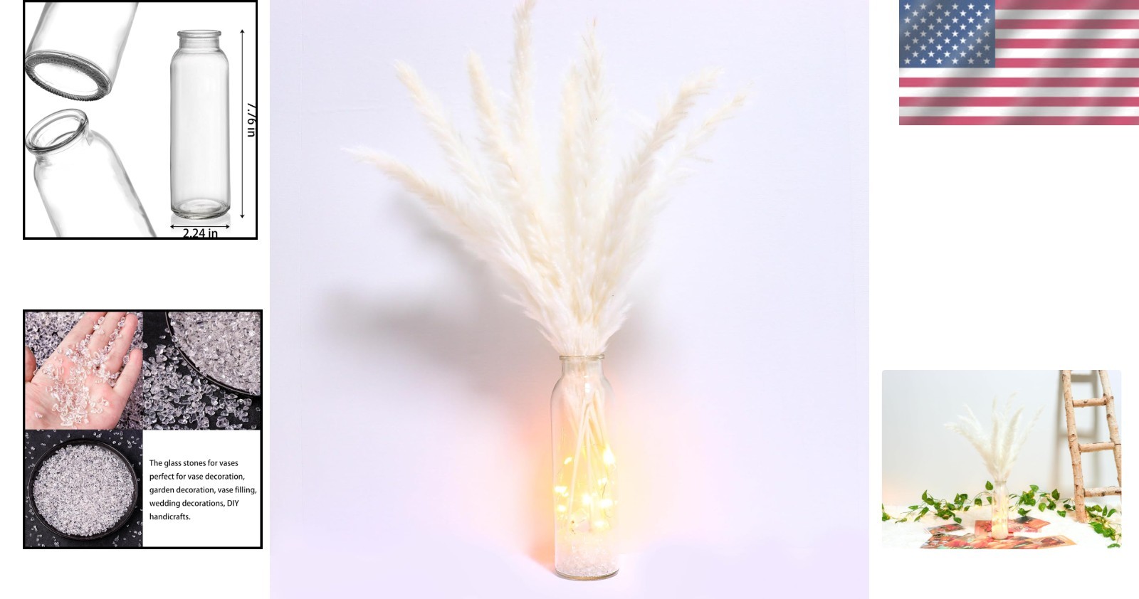 Versatile Pampas Grass Decor with LED Lights & Glass Vase for Stunning Homes