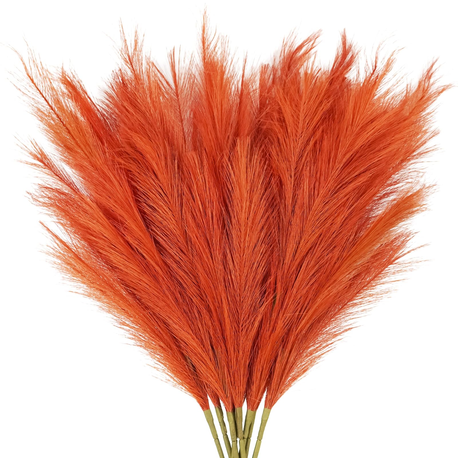 8pcs Orange Pampas Grass Tall, 35″ Fluffy Faux Colored Pompas Grass Artificia…