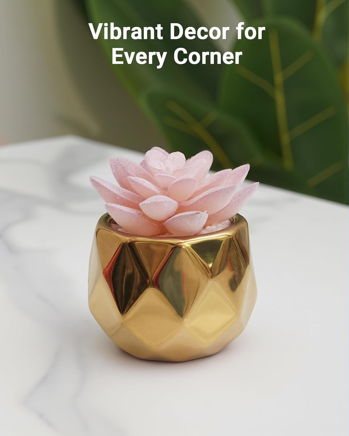 Mini Succulents Plants Artificial in Pots-Pink Succulents with Golden Ceramic…