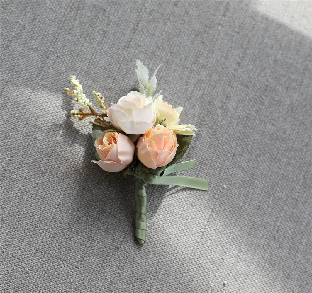 Rose Wedding Wrist Corsage Boutonniere Set Champagne Prom Flower Decor