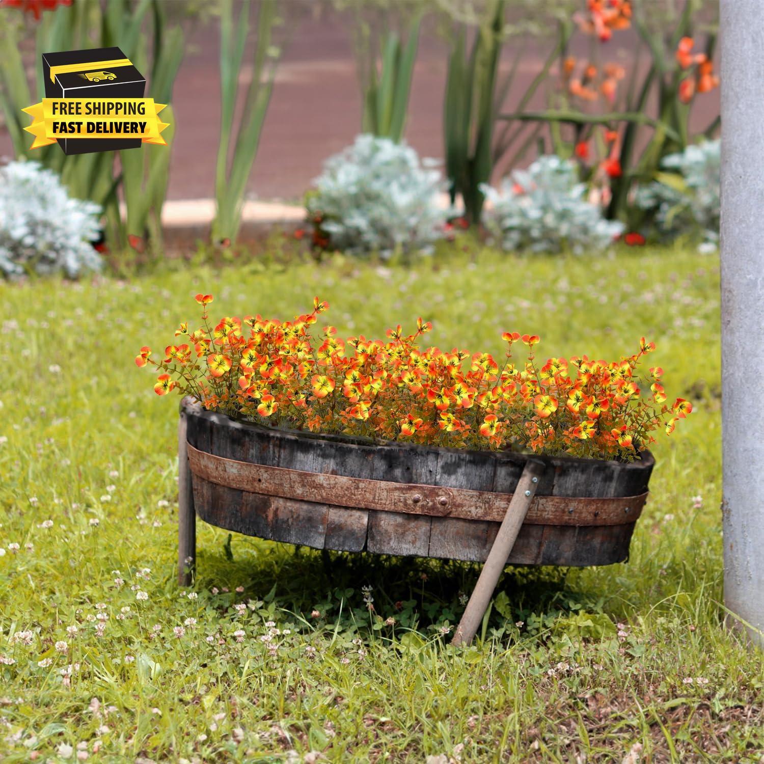 Artificial Flowers Fake Pansy and Eucalyptus Plants 10 Bundles Faux Silk Outdoor
