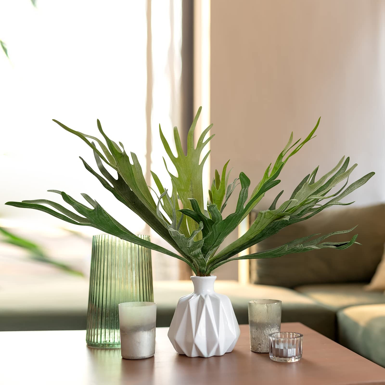 Artificial Staghorn Fern Plants Without Pot-21 Inches, Unique Waterproof Faux…