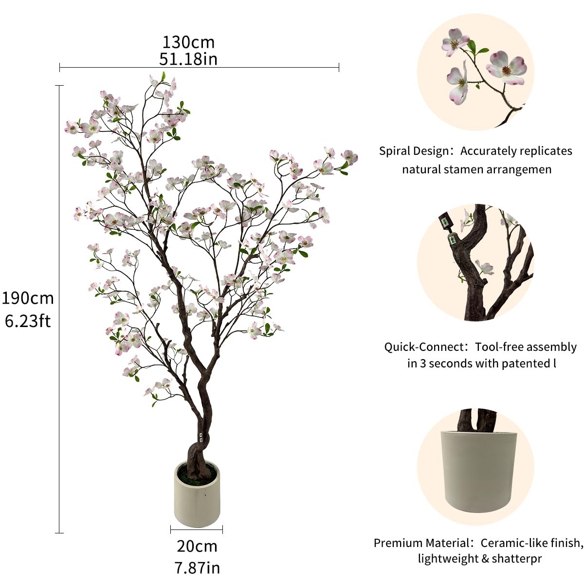 6.2ft Artificial Pink Dogwood Potted Tree