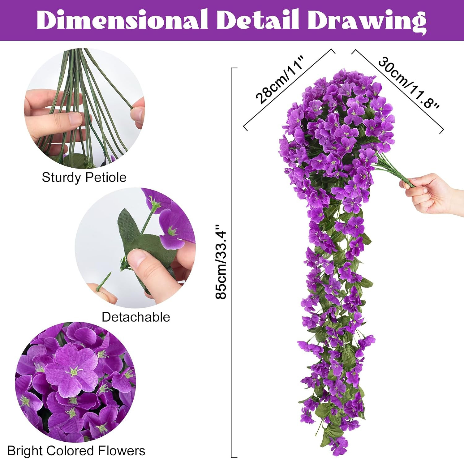 4 Pcs Artificial Hanging Flowers Fake Hanging Plants Violet Flowers Vine Garland