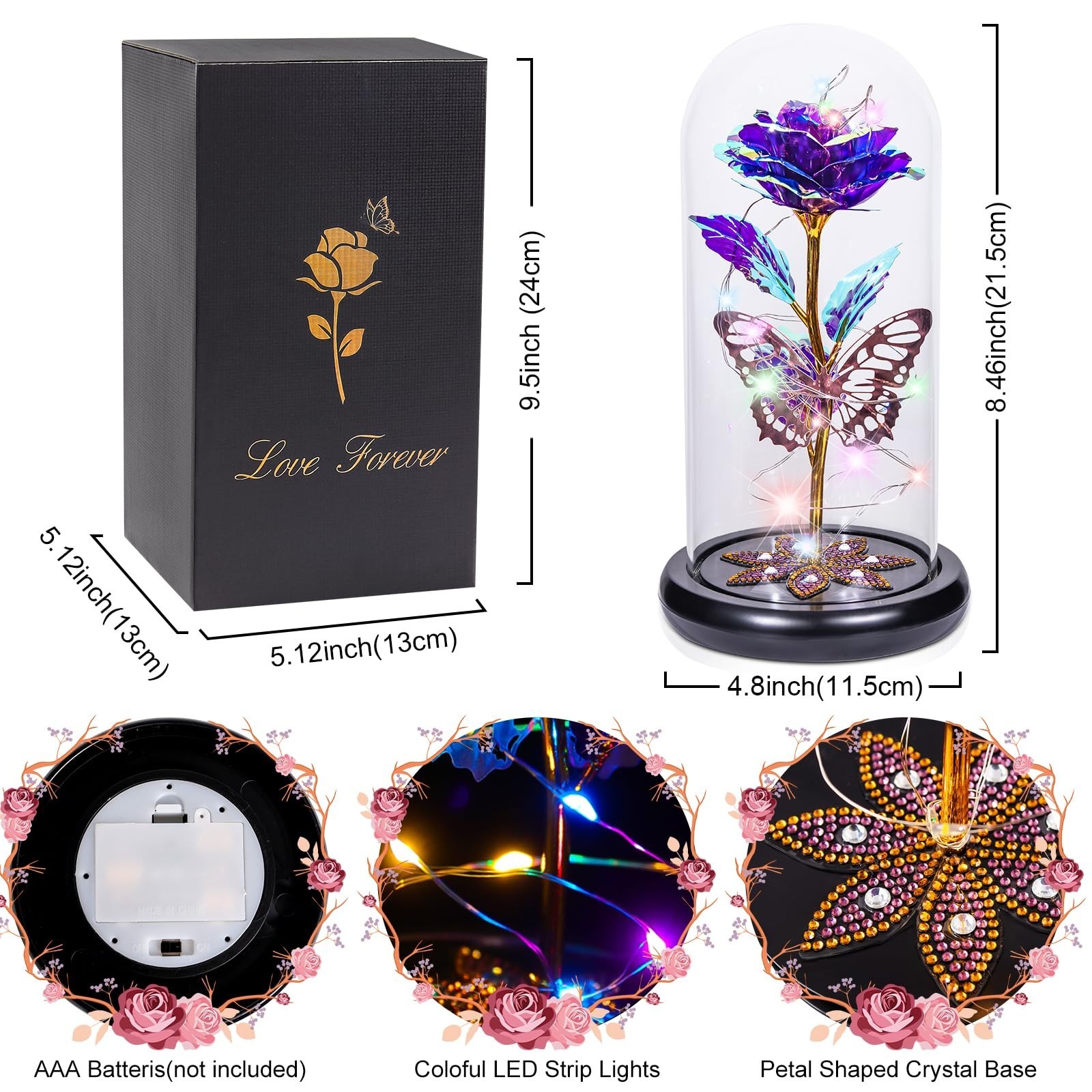 Eternal Crystal Rose in Glass Dome – Mother’s Day Flowers & Gifts for Mom, Wife,