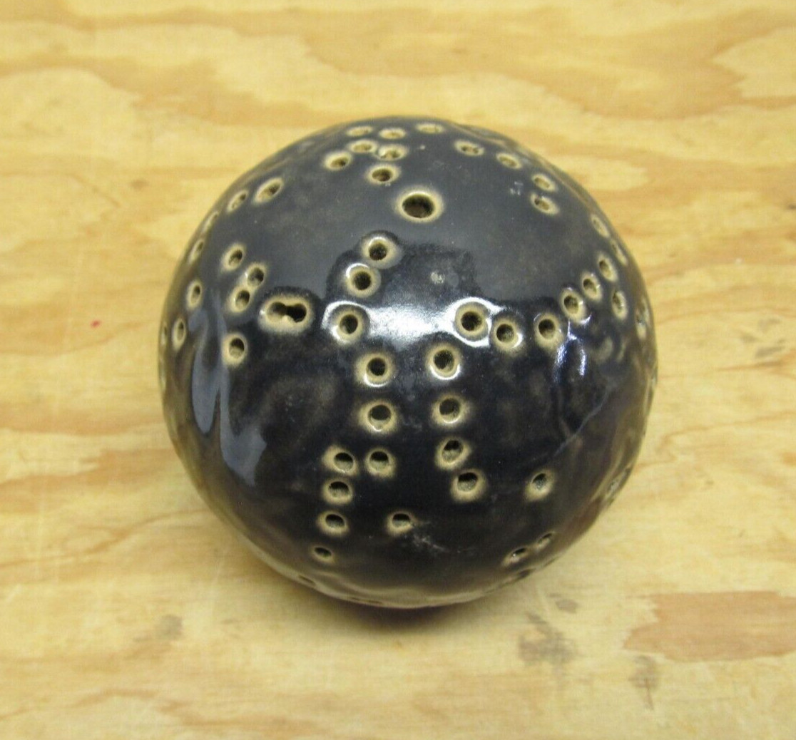 Vintage Black Ball Ceramic Flower Frog Arranger – 3 3/4″ Diameter (751)