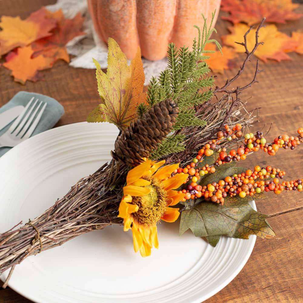 Set of 2 Fall Artificial Sunflower and Berry Twig 16″ Bundles