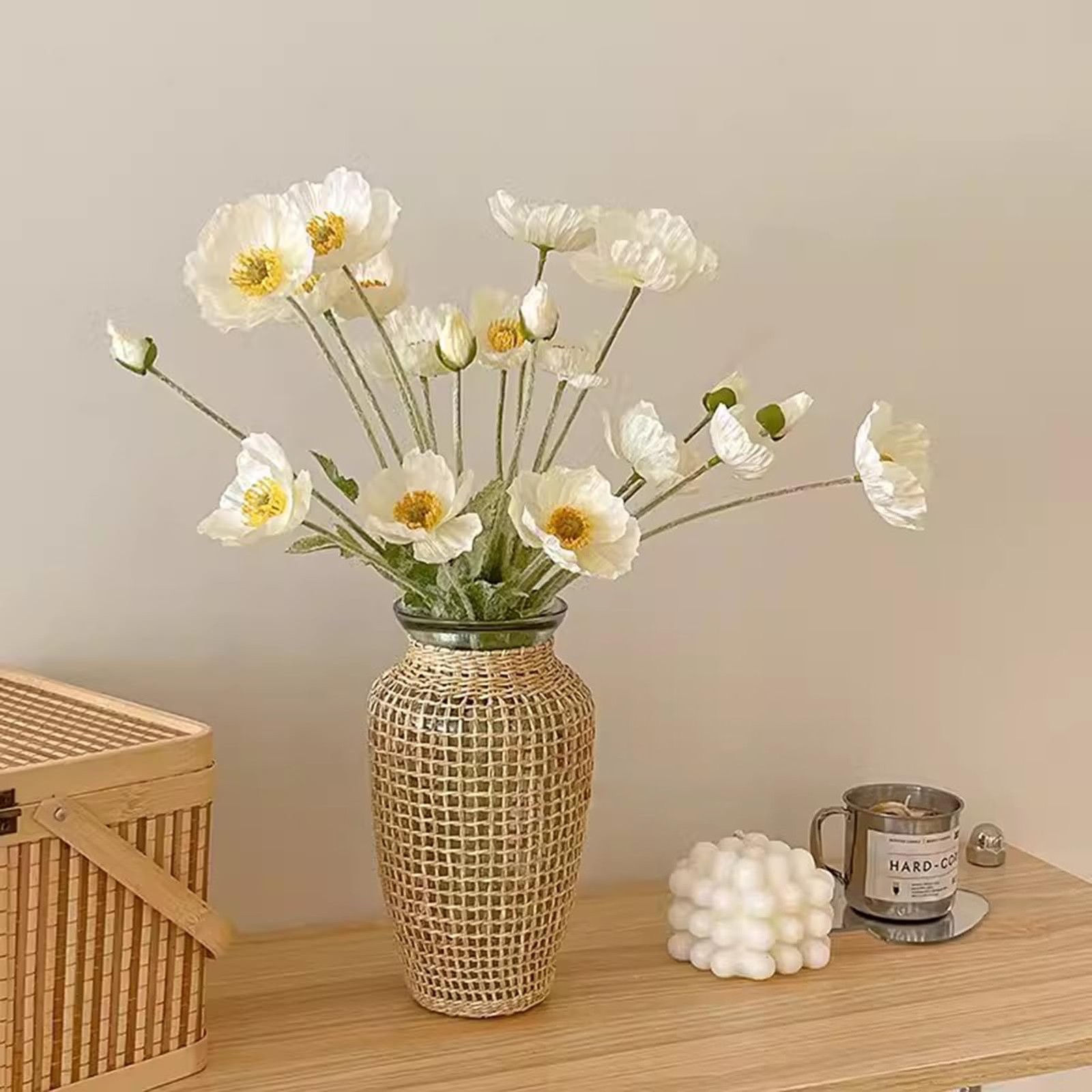 2 PCS 23.6 Inch Artificial Poppies Silk Flowers Arrangements Table White