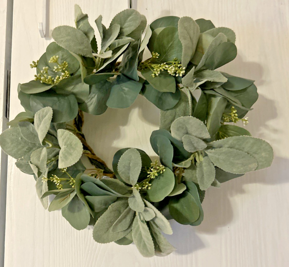 Hobby Lobby Wreath Faux Lambs Ear and Eucalyptus & White Berries 14″