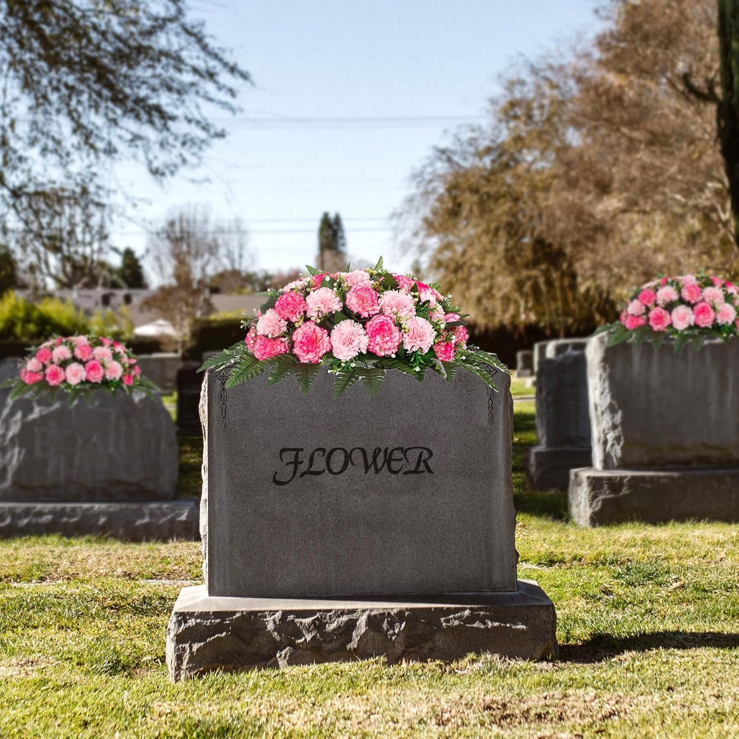 Pink Artificial Sympathy Flowers for Graves – Memorial Decorations Set