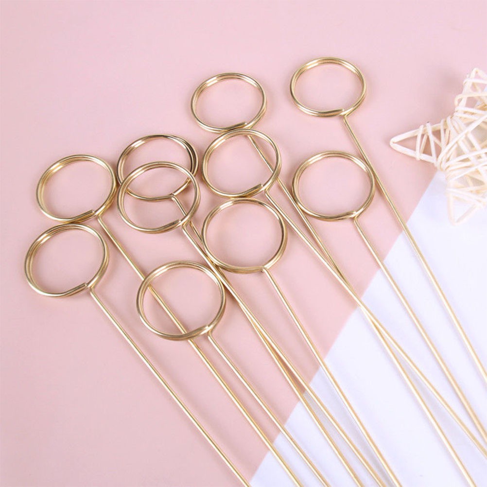 10Pcs Reusable Gold Metal Flower Picks Card Holders for Party and Cake Decor