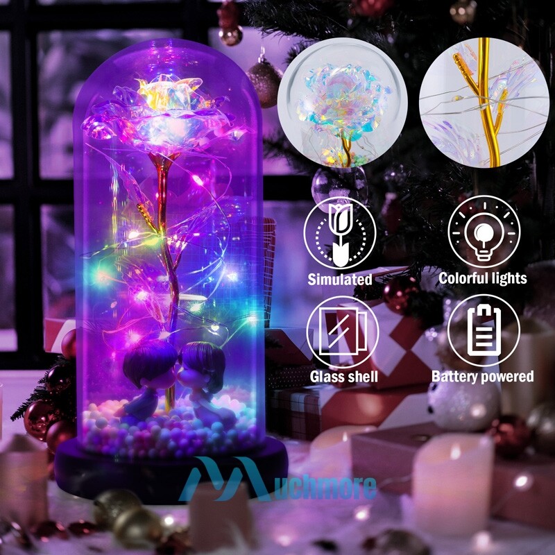 Eternal Rose Flower Lamp 24K Gold Foil Rose in Glass Dome Gifts for Valentine’s