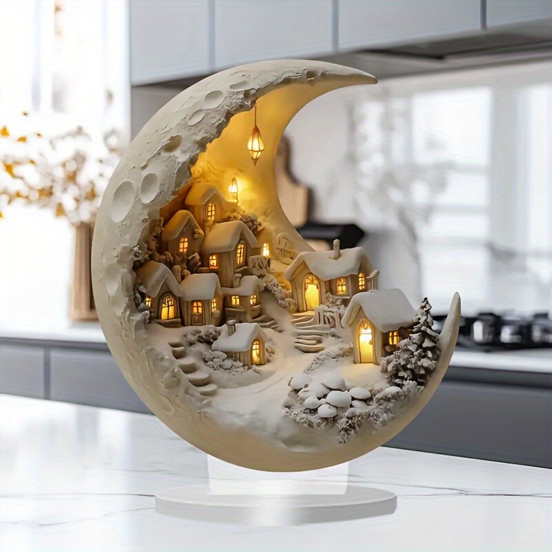 Fantasy Crescent Moon House Table Decoration Acrylic Moon Phase Snow Ornament