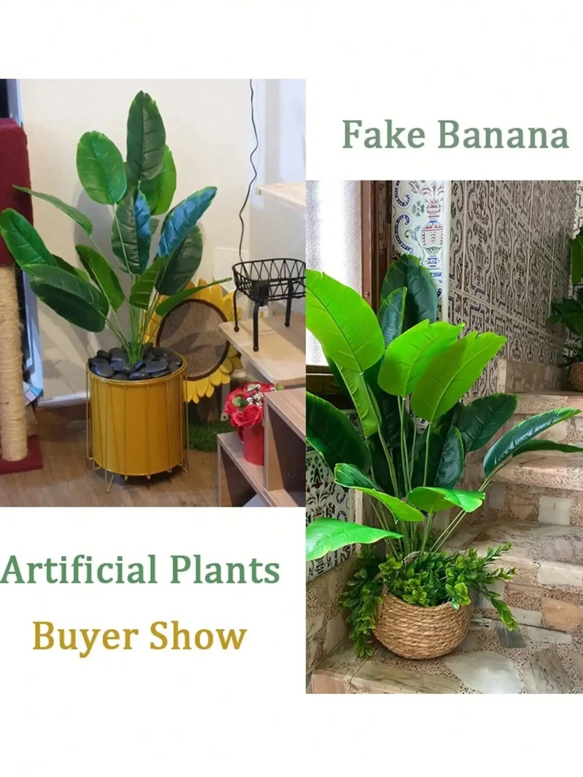 Artificial Palm Tree Large Fake Banana Plant Real Touch Leaves Home Garden Decor