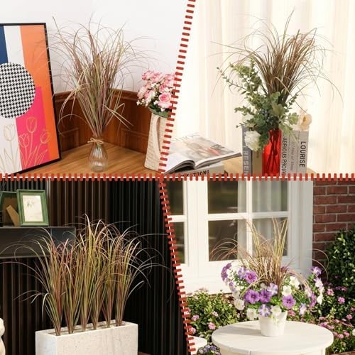 12Pcs Artificial Grass Plants, Faux Shrubs Wheat Grass, Artificial Tall Grass Fa