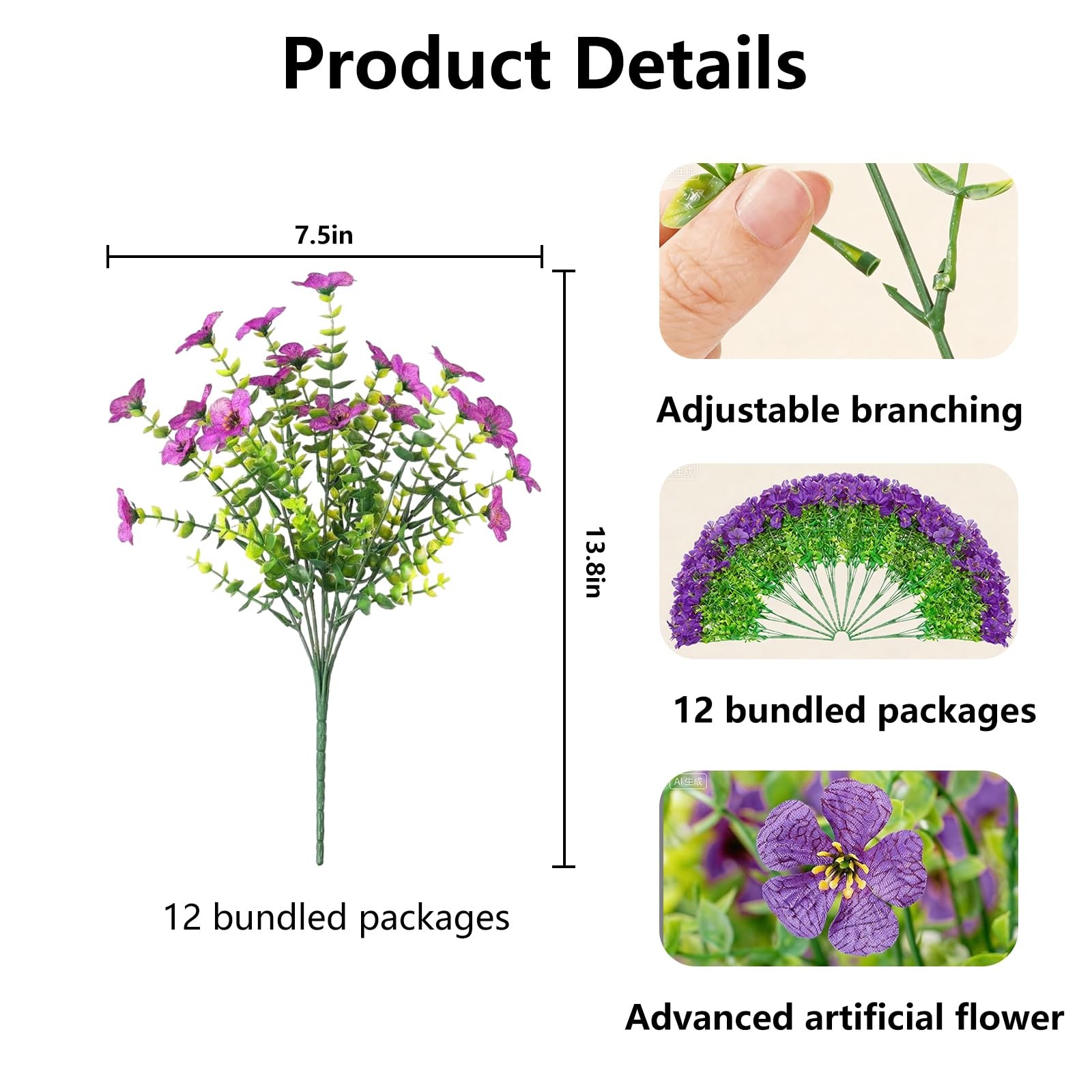 Artificial Flowers 12 Bundles UV Resistant Fake Silk Plants Realistic Outdoor…