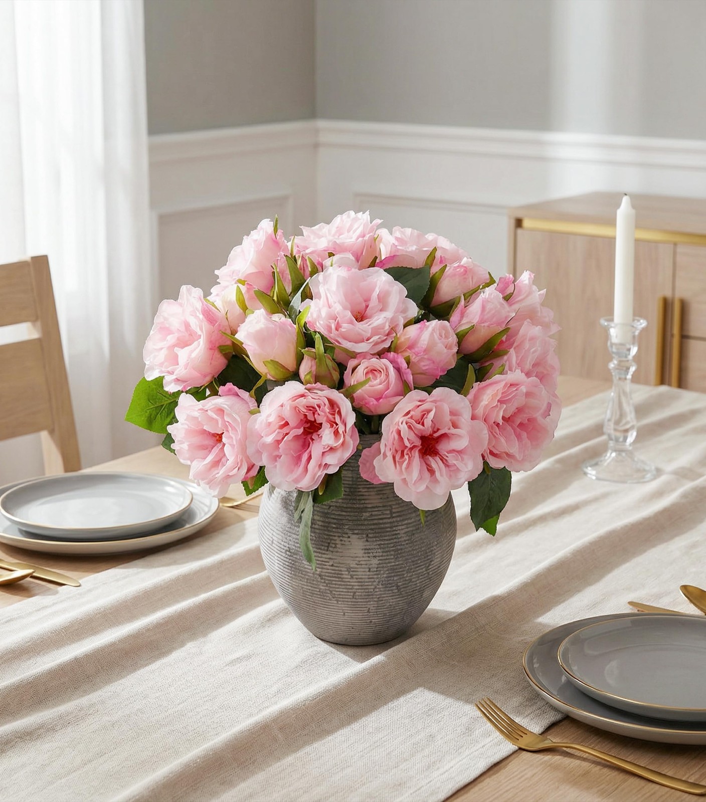 13 Branches Pink Rose Artificial Silk Fake Flowers Wedding Bouquets Home Decor