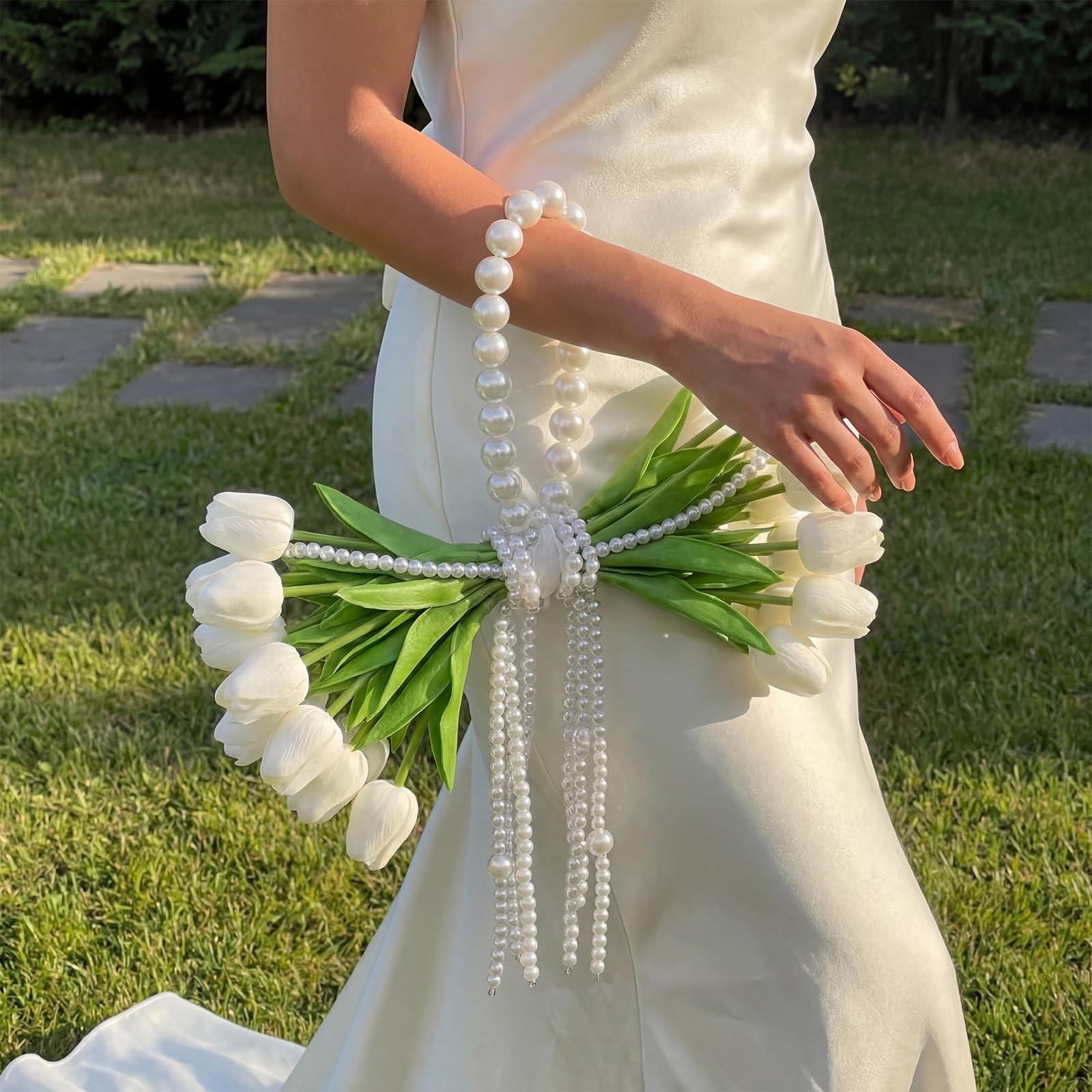 20 Pcs White Tulip Artificial Flowers DIY Wedding Bouquet for Bride Wedding T…