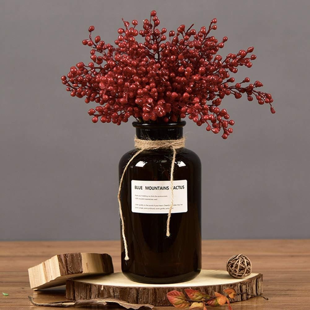Artificial Red Berry 8 Pack Holly Red Christmas Berries Stems for Xmas Tree Deco