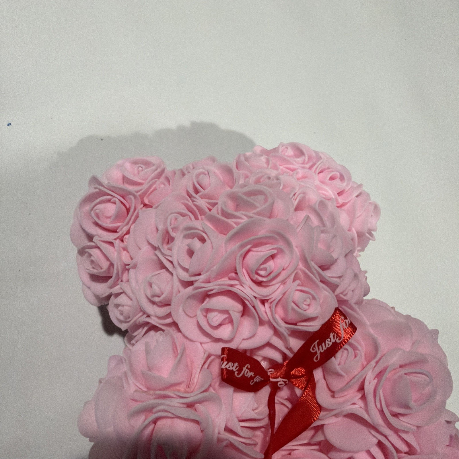 Artificial Pink Rose Teddy Bear Floral Arrangement & Centerpiece with Ribbon