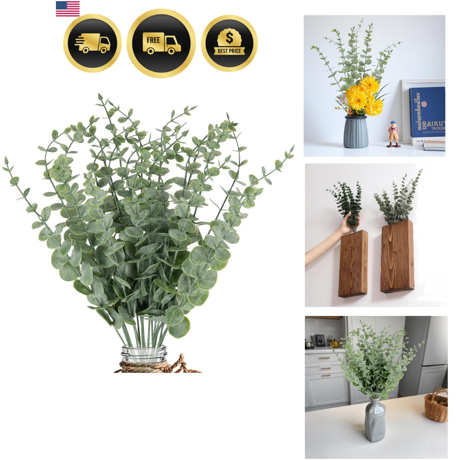 20pcs Eucalyptus Stems Artificial Eucalyptus Leaves Stems Artificial Fake Flo…