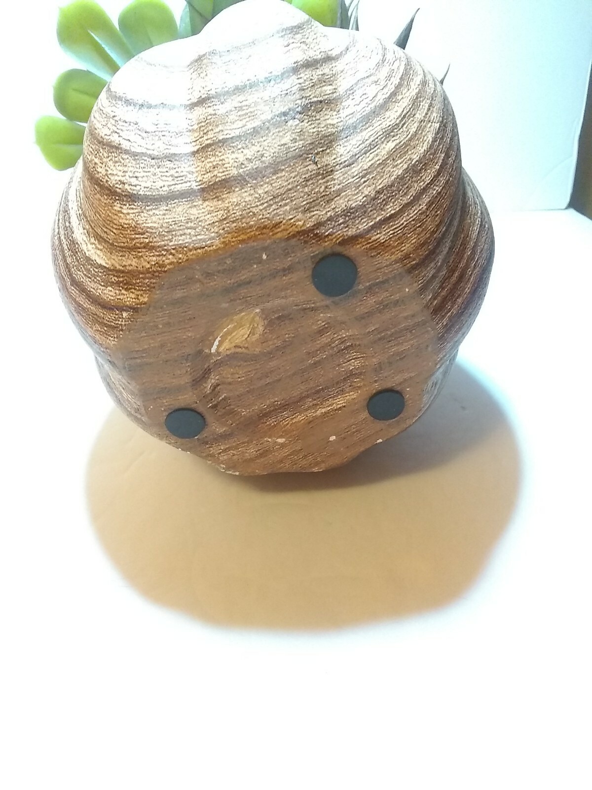 New Ceramic Planter w/ Faux Succulent Plant Decor, Brown & Cream 8 “