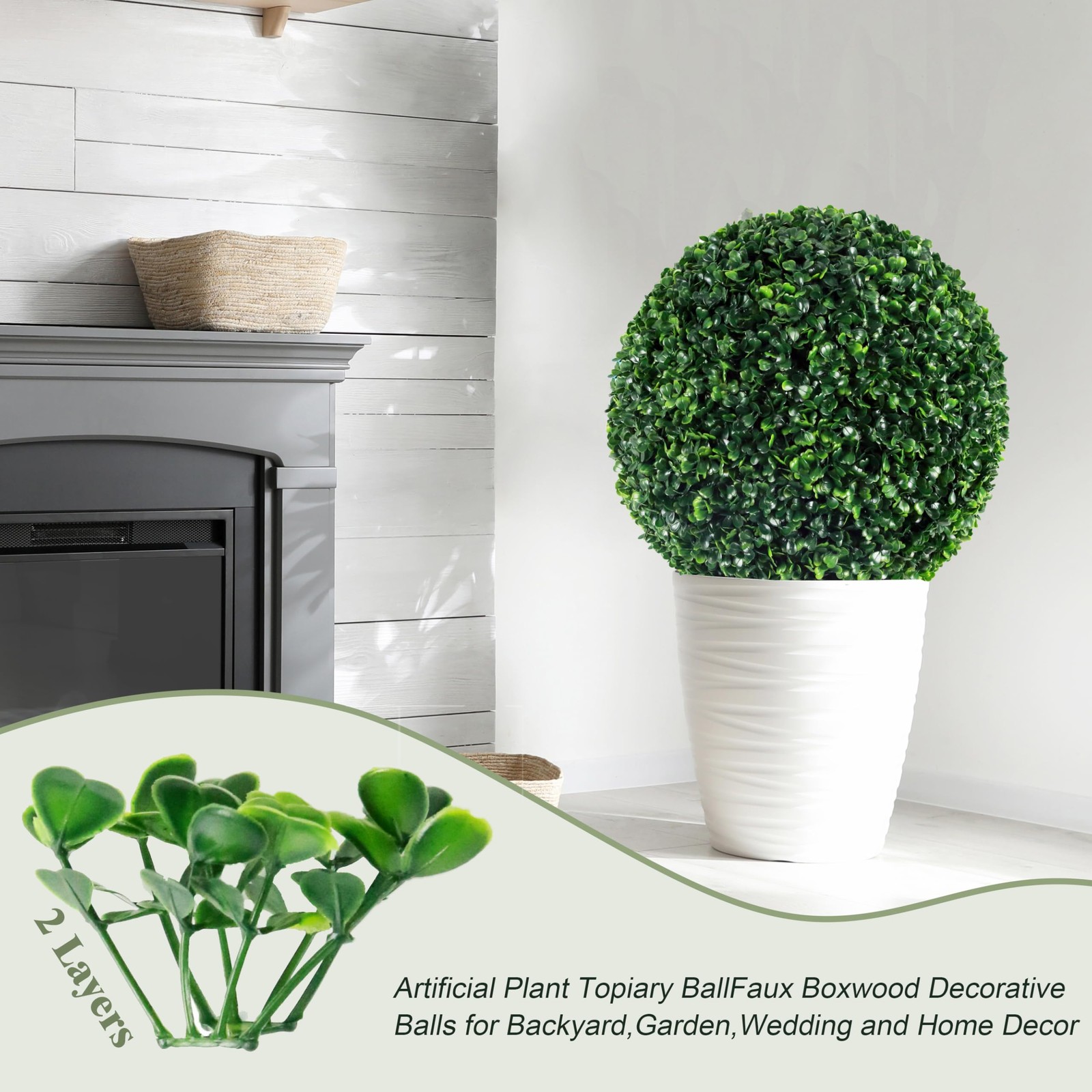 2 PCS 13.7 Inch Artificial Topiary Ball Faux Boxwood Plant Decorative Decor