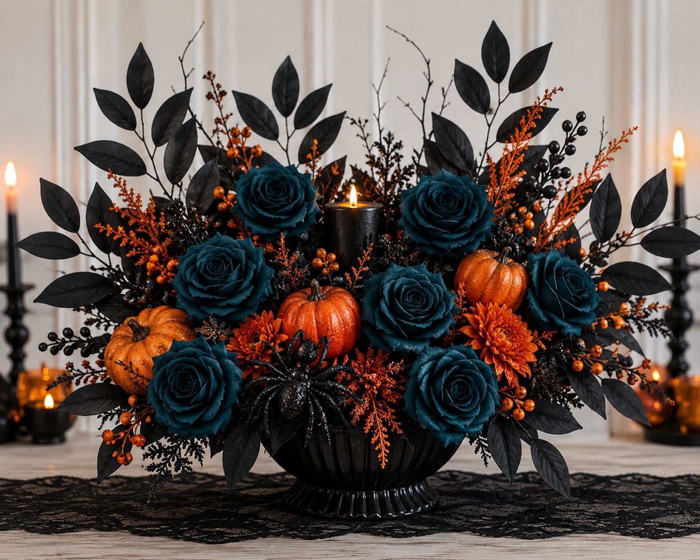25 Black Halloween Leaf Stems Gothic Floral Filler Moody Wedding Greenery Dark D
