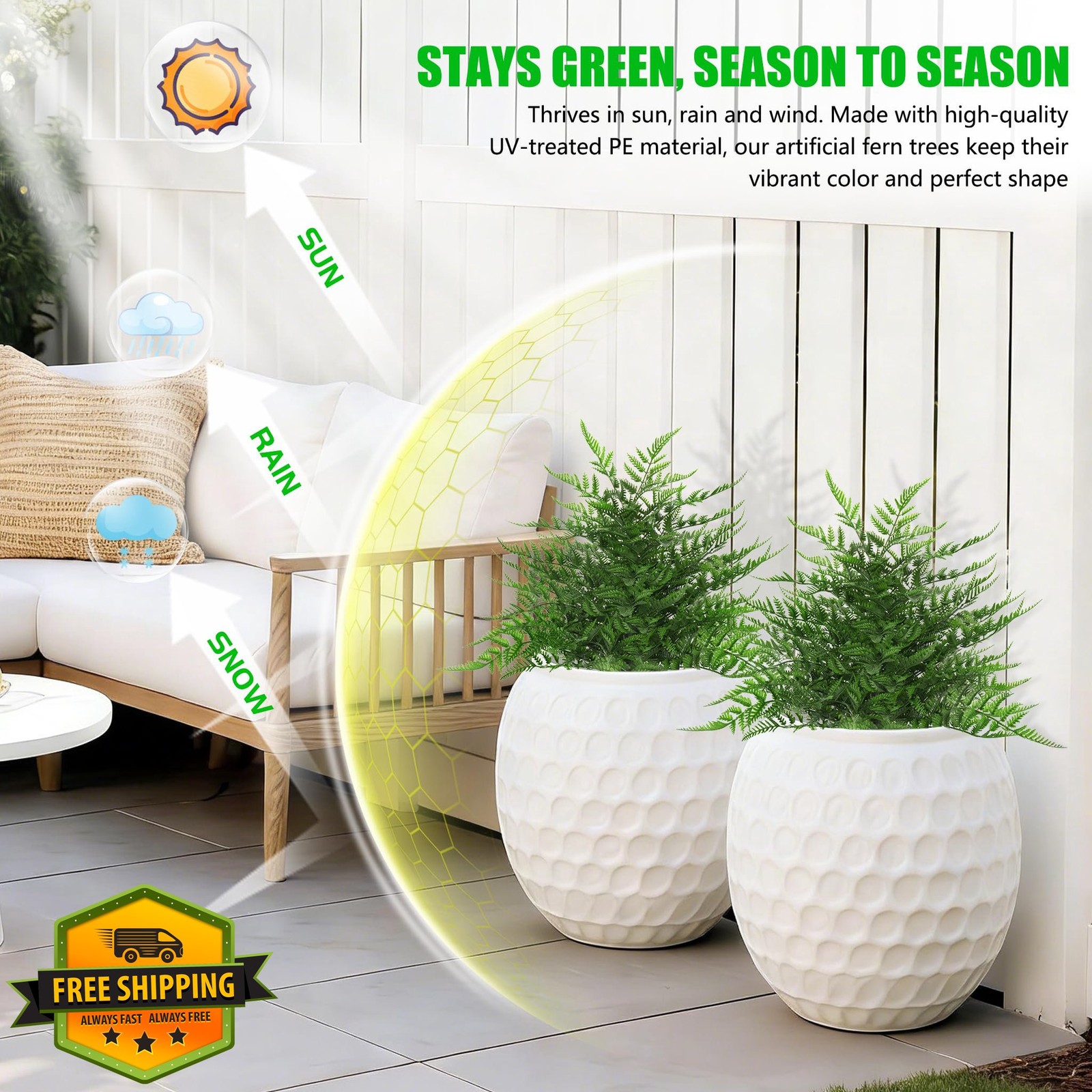 Yangrass Artificial Fern Topiary Ball Trees Green (2pk)
