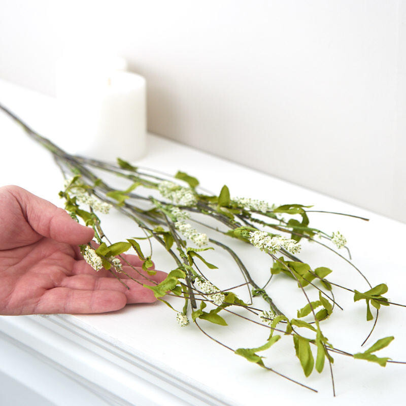 Factory Direct Craft Artificial Cream Flowering Twig Spray