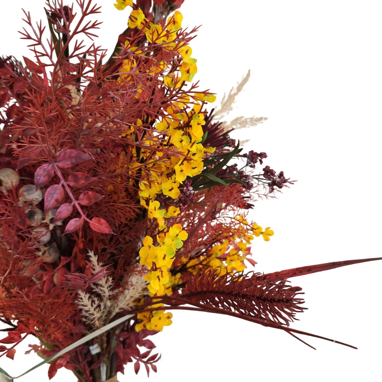 Hand Tied Artificial Flower Bouquet With Dark Reds and Yellow Wildflower mixture