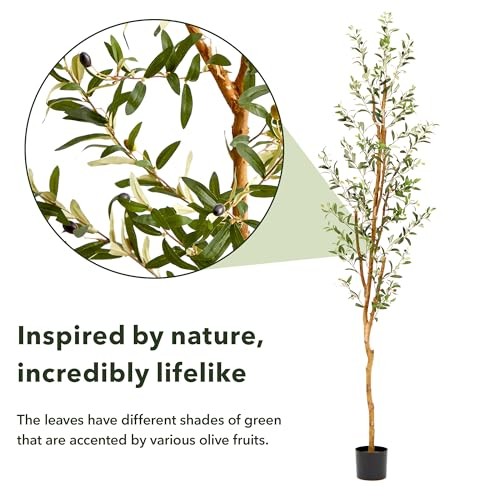 NEARLY NATURAL 82IN ARTIFICIAL OLIVE TREE, FAUX GREENERY BRANCHES, GREEN