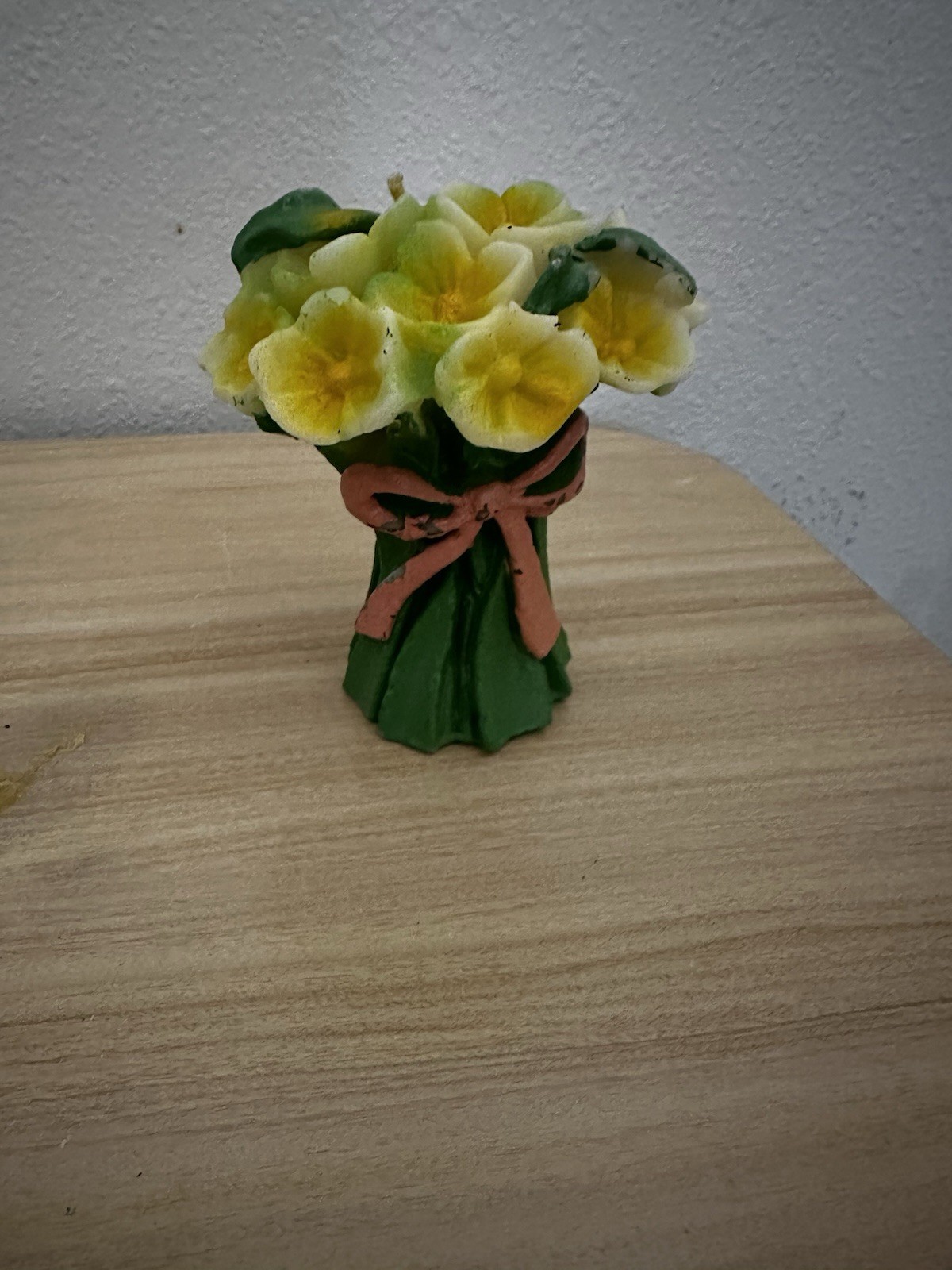Vintage Flower Bouquet Shaped Candle Unburned Yellow Primrose Retro Kitsch Decor