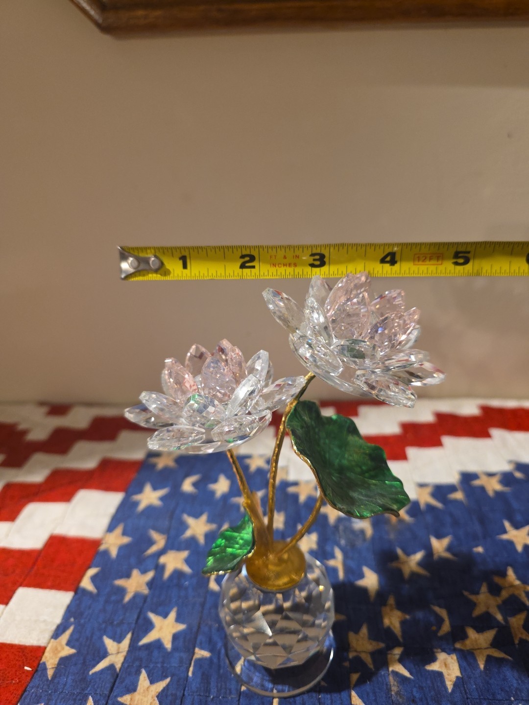 Qianwei Crystal Pink Lotus Flower with Stems Glass Decor Lotus Flower with Vase
