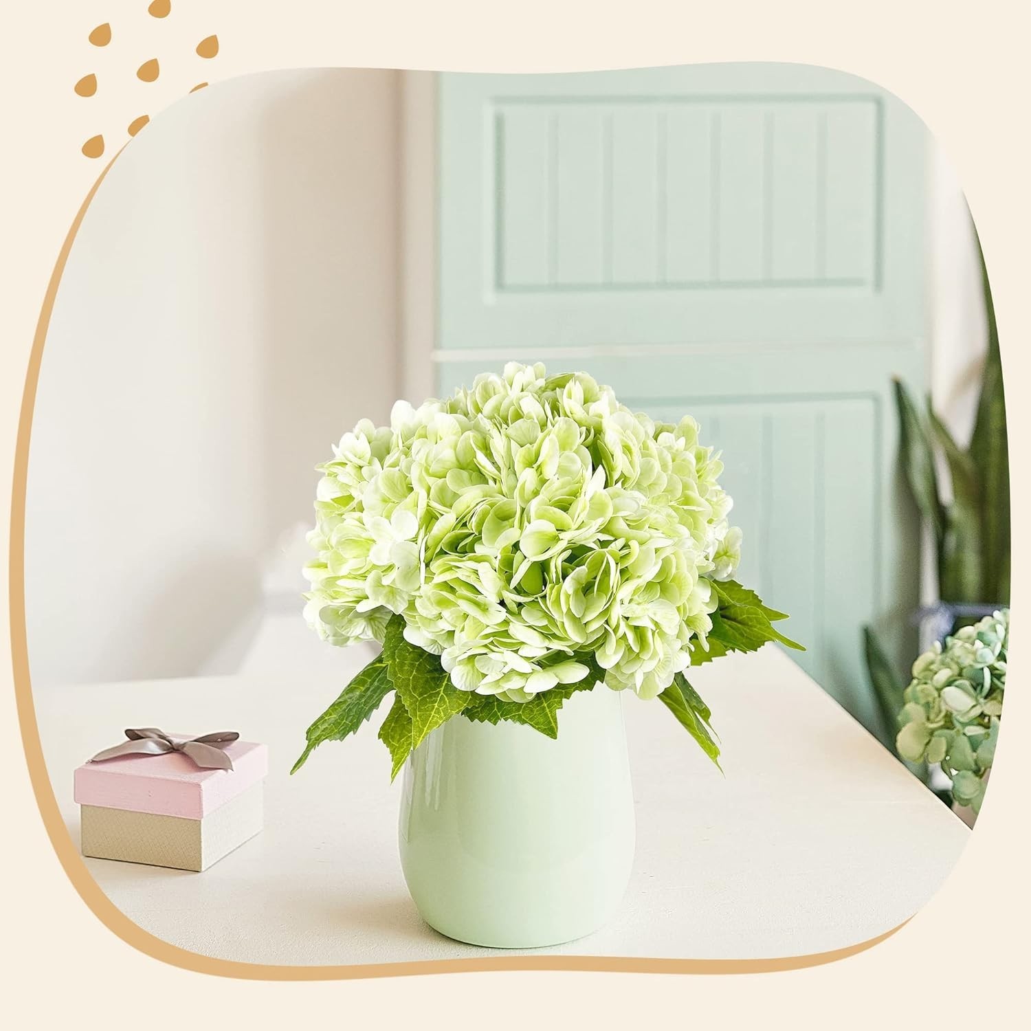 21In Light Green Artificial Hydrangea Flowers 5 Pcs Real Touch 3D Print Latex