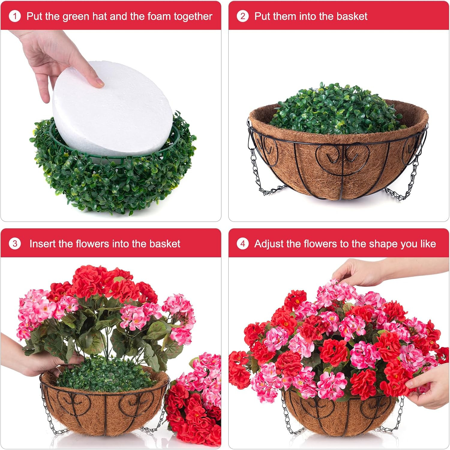 Quality UV Resistant Artificial Geranium Hanging Basket for Outdoor Decoration