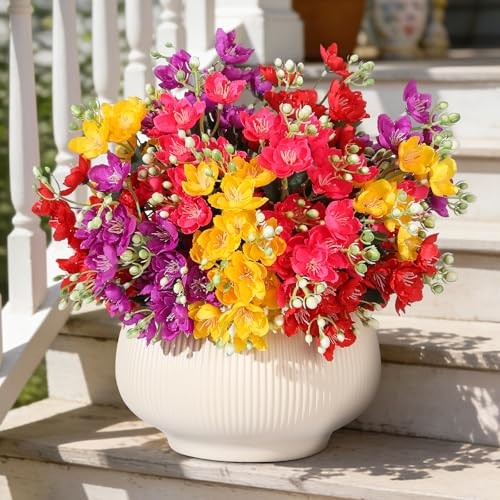 12 pcs Artificial Bouquet Fake Four Mixed(3 Purple, 3 Red, 3 Fuchsia, 3 Yellow)