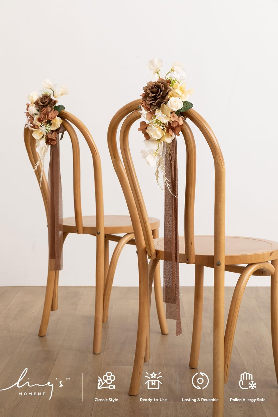 Ling’s Moment 8pcs Wedding Artificial Aisle Pew Flowers, Brown Soft Peach