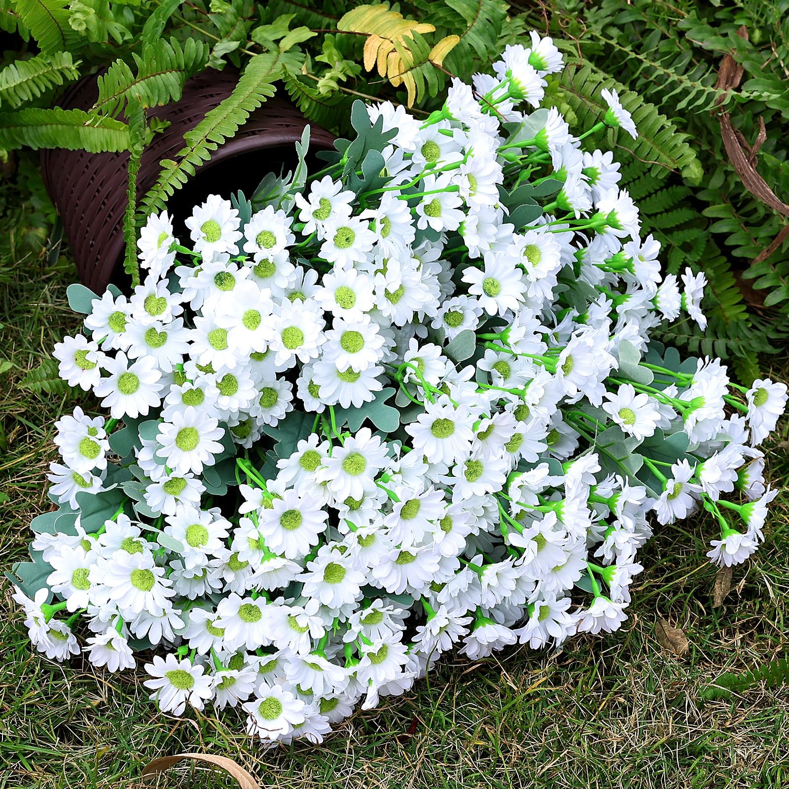 24 Bundles Artificial Daisy Flowers for Outdoor – Fake Mums Faux UV Resistant…