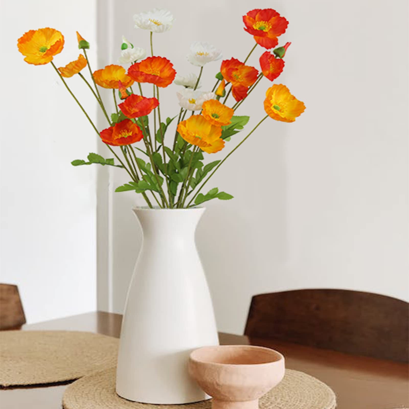 CISDUEO 6 Pcs Artificial Poppy Flowers 22.44 inches, Orange, Yellow, White