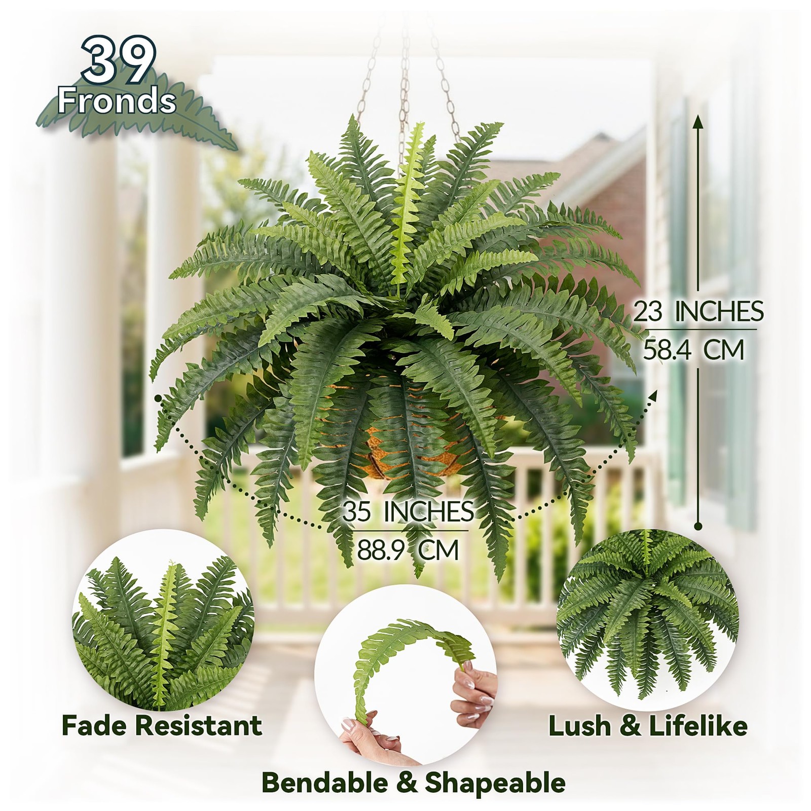 35 Inch Artificial Fern Bush 2 Pack UV Resistant Silk Outdoor Plant Decor